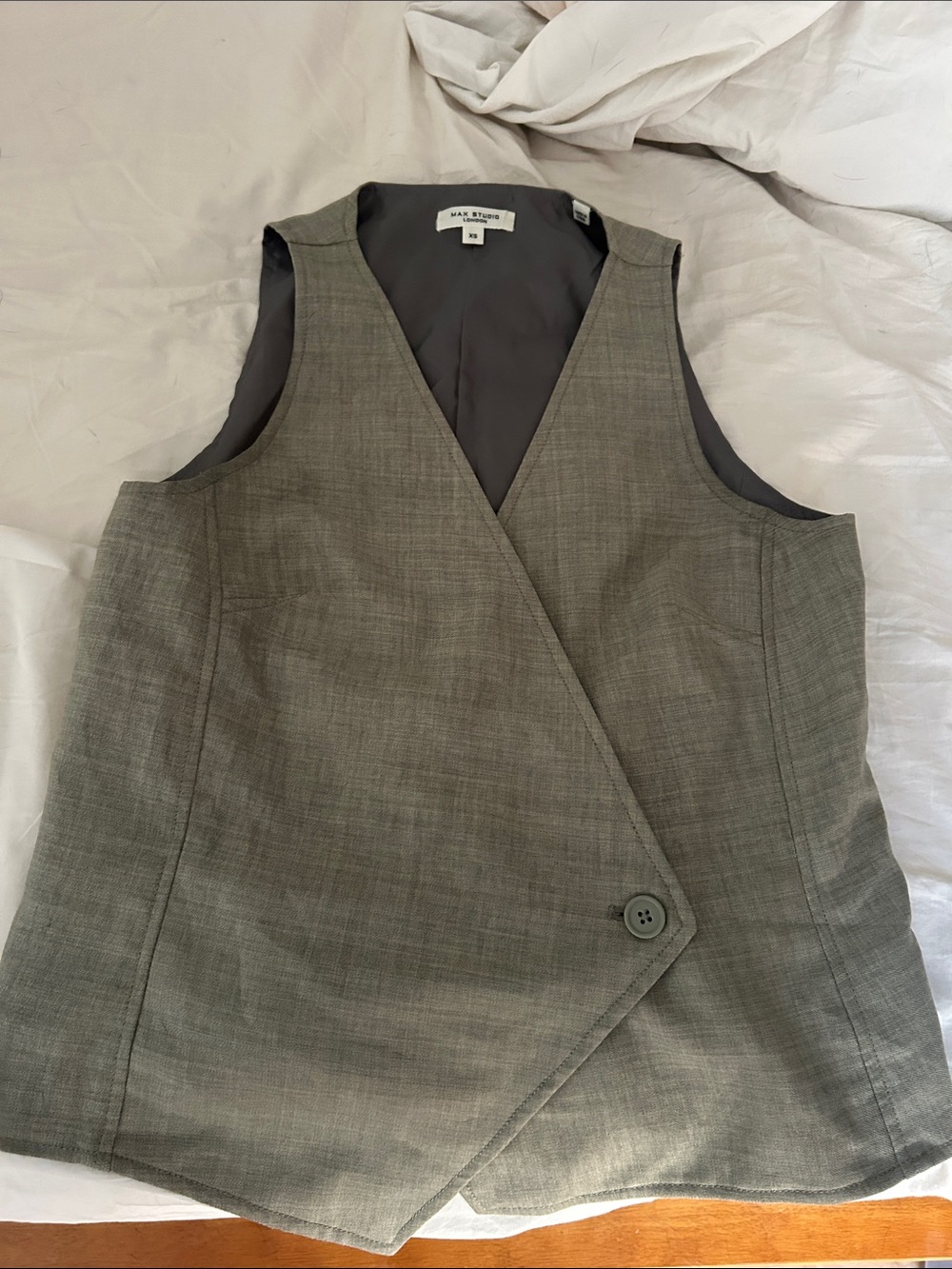 Max Studio Olive Gray Sleeveless Wrap Vest